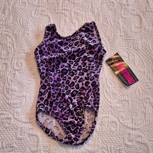 Eurotard purple animal print velvety gymnastic leotard small child, NWT